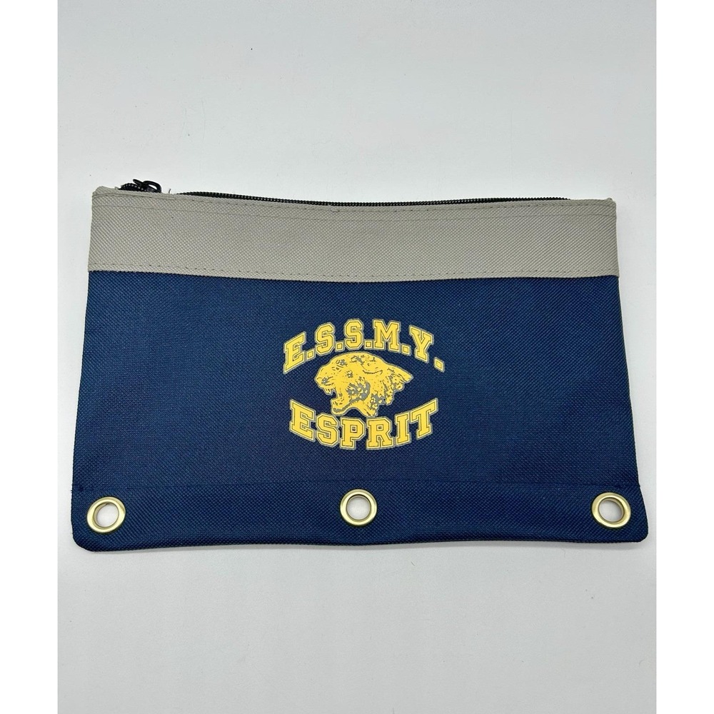 Vintage Y2K Essmy ESPRIT Canvas Pencil Case Bag Blue Grey Binder Holes EX Cond
